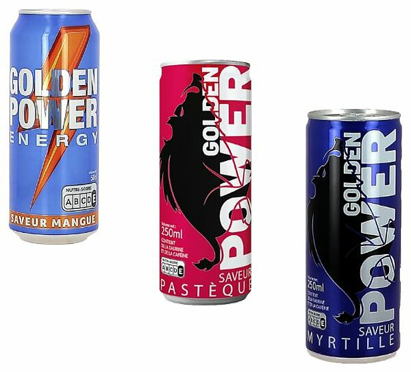 Energy drink mangue, pastèque et myrtille GOLDEN POWER de ALDI