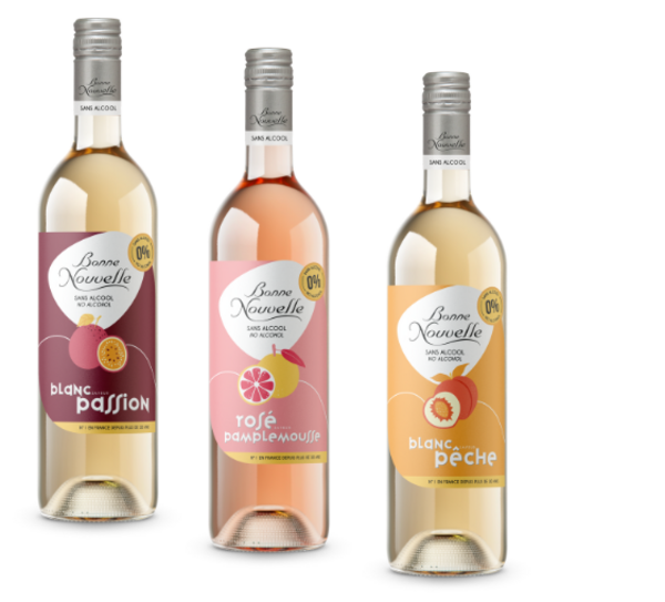 Blanc Pêche, Rosé Pamplemousse et Blanc Passion Sans Alcool de Bonne Nouvelle