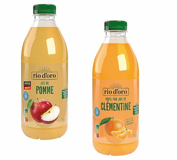 Jus de clémentine et Jus de pomme RIO D'ORO de ALDI