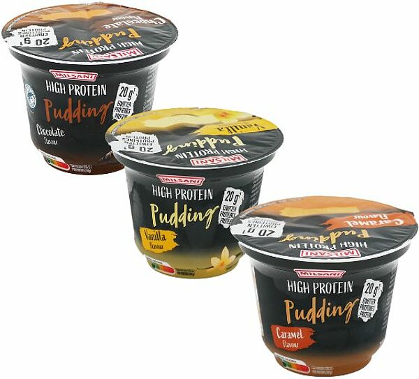 Crèmes desserts protéinées chocolat, caramel et vanille MILSANI de ALDI