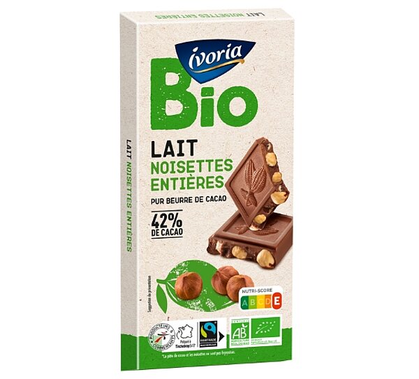 Tablette Chocolat au lait noisettes entières BIO de IVORIA